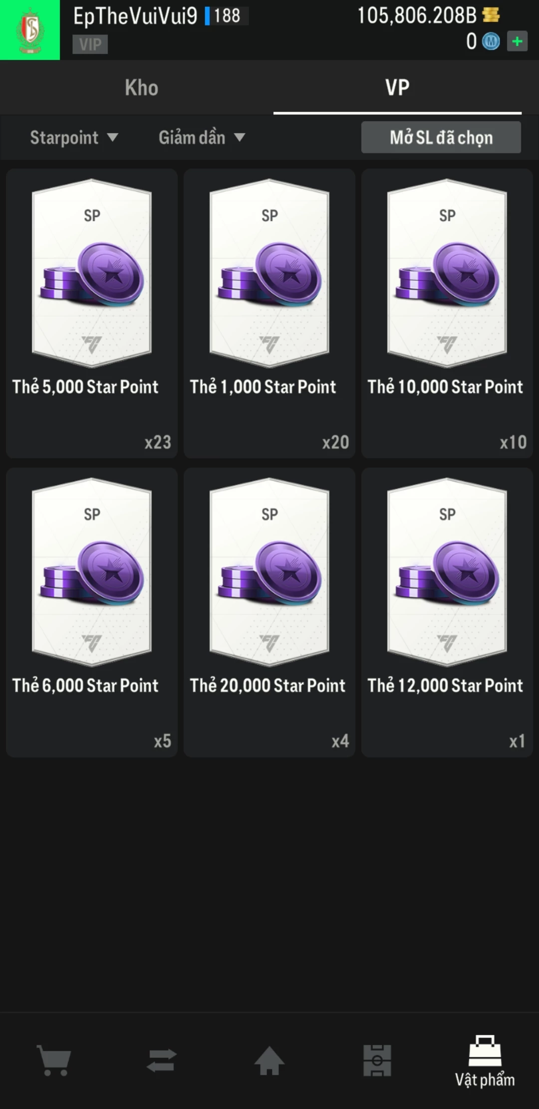 Ảnh ACC mở thẻ (LOẠI SVIP PROMAX) bao gồm có 01 thẻ +12, 03 thẻ PRIME (QH+, CP+, XS+) và hơn 1500+ đến 1600+ thẻ cầu thủ từ Siêu sao đến Miền núi các loại. Acc có sẵn BP trắng từ 90.000 tỷ BP đến 110.000 tỷ BP kèm theo nhiều ngày SVIP